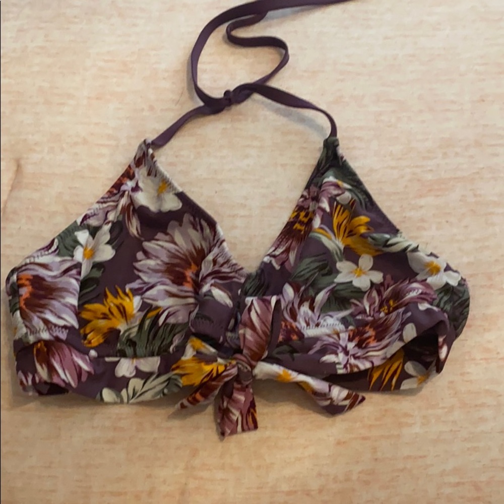 purple foral halter bathing suit top